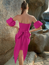 ADYCE Strapless Bubble Sleeve Bodycon Party Dress With Bow-Knot Detail